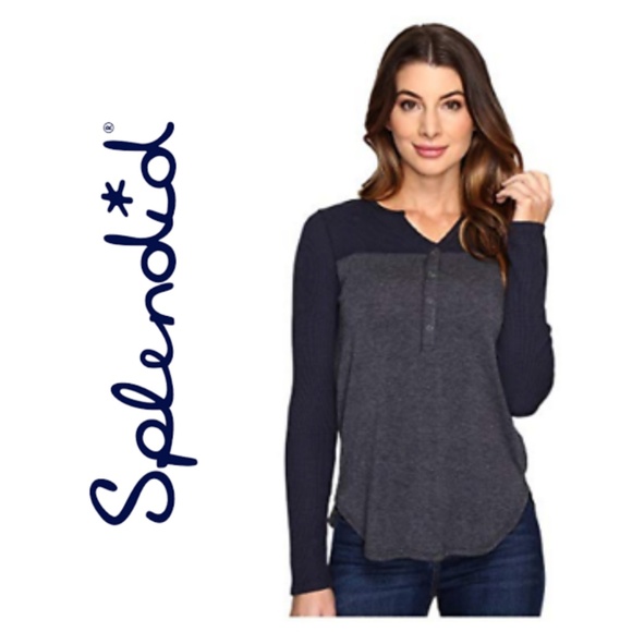 Splendid Sweaters - Splendid Thermal Sweater Mixed Media Henley